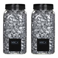 Mica Decorations decoratie steentjes - 2x - zilver - 1 kilo - 650ml - hobby steentjes
