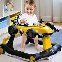 4 in-1 Loopwagen met Instelbare Hoogte en Snelheid Babykart met Anti-Slip Pads Inklapbare Babywandelaar Zwart/Geel/Blauw/Grijs/Wit/Rood
