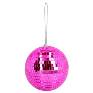 Disco spiegel bal - rond - fuchsia roze - Dia 15 cm - Seventies/eighties thema versiering