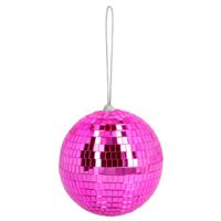 Disco spiegel bal - rond - fuchsia roze - Dia 15 cm - Seventies/eighties thema versiering - thumbnail