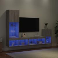 4-delige Tv-wandmeubelset met LED bewerkt hout grijs sonoma 4-delige Tv-wandmeubelset met LED bewerkt hout grijs sonoma