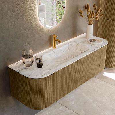 Badmeubel Mondiaz Kurve-Dlux | 140 cm cm | Meubelkleur Dusk | Wastafelkleur Glace | Solid surface | Wasbak midden spoelbak | 1 kraangat