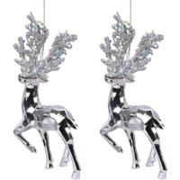 Decoris Kerstboomhanger Rendier - 4x - zilver - 16 cm