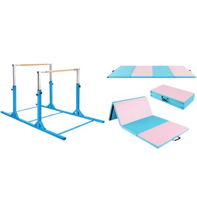 Turnstangen + Turnmat Set Rekstok Zachte Vloermat Turnbrug Blauw