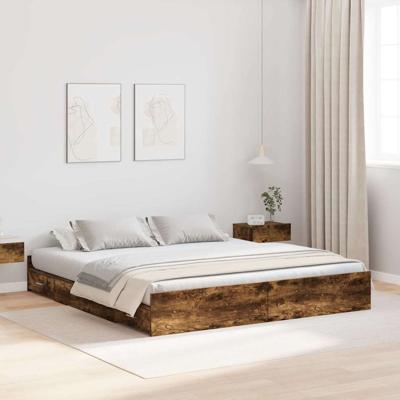Opbergbedframe met lade Gerookt eiken 180 x 200 cm Bewerkt hout