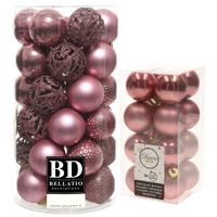 Kerstversiering kunststof kerstballen oud roze 4-6 cm pakket van 53x stuks - thumbnail