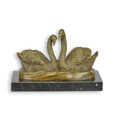 A BRONZE SCULPTURE OF A PAIR OF SWANS