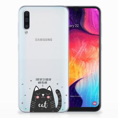 Samsung Galaxy A50 Telefoonhoesje met Naam Cat Good Day Samsung Galaxy A50 Telefoonhoesje met Naam Cat Good Day