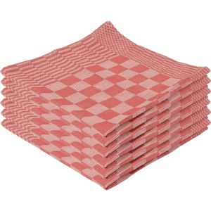 18x Theedoek rood met blokmotief 65 x 65 cm