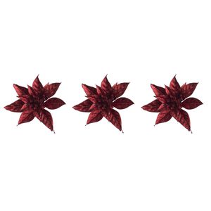 4x stuks decoratie bloemen kerstster rood glitter op clip 15 cm