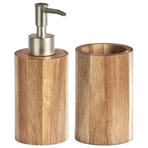 Zeller badkamer accessoires set 2-delig - acacia hout - naturel - Badkameraccessoireset