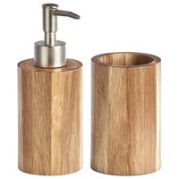 Zeller badkamer accessoires set 2-delig - acacia hout - naturel - Badkameraccessoireset - thumbnail