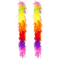 Carnaval verkleed boa met veren - 2x - regenboog kleuren - 180 cm - 50 gram - Pride thema