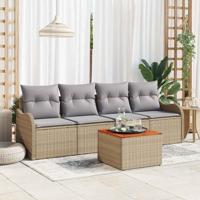 Tuinbankenset met opslag 5 pcs Beige en Licht Grijs poly rattan
