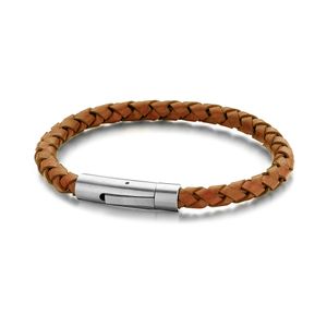 Frank 1967 7FB-0409 Armband staal/leder lichtbruin 6 mm 21 cm