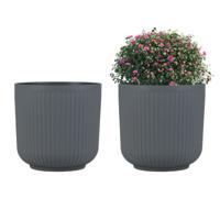 2 Stuks Plantenbakken met Afwateringsgaten Decoratieve Bloempotten Grijs