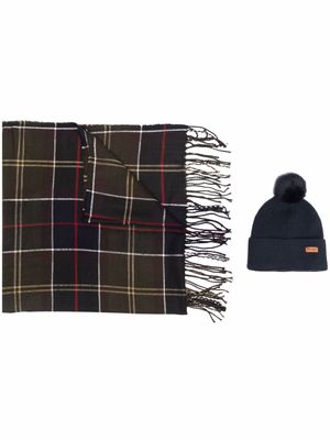 Barbour ensemble écharpe-bonnet à motif tartan - Bleu