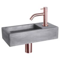Differnz Ravo fonteinset beton donkergrijs - kraan gebogen - 38.5 x 18.5 x 9 cm - rood koper