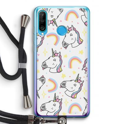 Rainbow Unicorn: Huawei P30 Lite Transparant Hoesje met koord