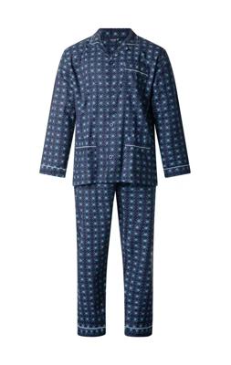 Flanellen heren pyjama - 9444 - Donkerblauw - 100% katoenen knoopsluiting pyjama