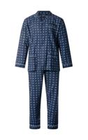 Flanellen heren pyjama - 9444 - Donkerblauw - 100% katoenen knoopsluiting pyjama