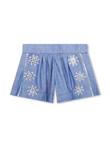 Chloé Kids short en chambray à fleurs brodées - Bleu