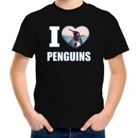 I love penguins t-shirt met dieren foto van een pinguin zwart voor kinderen - thumbnail