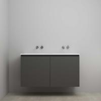On-Line Onderkast - 120 cm - Bouwpakket - Greeploos 2 Deuren - Acryl Wastafel - 2 Kraangaten - Mat Antraciet