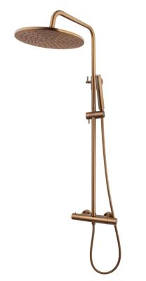 Regendouche set Wiesbaden Caral | Opbouw | Thermostaatkraan | 2-weg | hoh 15 cm | 2-hendel | Rond | Geborsteld brons koper PVD