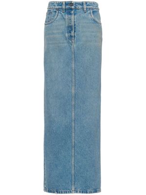 Prada jupe longue en jean à plaque logo - Bleu