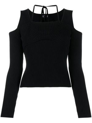 Versace Jeans Couture pull nervuré à épaules dénudées - Noir