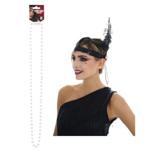 Carnaval verkleed accessoire set - dames hoofdband en parelketting - charleston/jaren 20 stijl