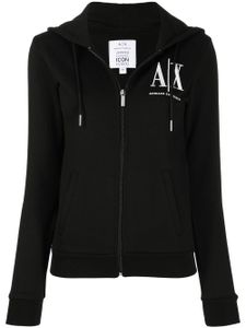 Armani Exchange hoodie zippé à logo imprimé - Noir