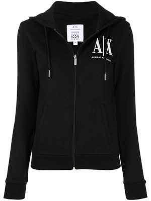 Armani Exchange hoodie zippé à logo imprimé - Noir