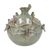 Vaas Spring birds - mosgroen - keramiek - D23 x H23 cm - bloemenvaas