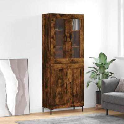 Hoge kast 69,5x34x180 cm bewerkt hout gerookt eikenkleurig