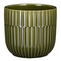 Mica Decorations - Plantenpot/bloempot - keramiek - groen - stripes patroon - D12.5 x H22 cm Mica Decorations - Plantenpot/bloempot - keramiek - groen - stripes patroon - D12.5 x H22 cm