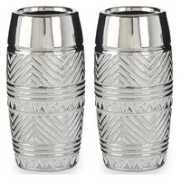 Bloemenvazen 2x stuks - zilver met modern luxe motief - 11 x 23 cm - keramiek