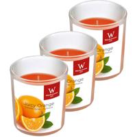 Trend Candles Geurkaars - 3x - in glas - Sinaasappel aroma - 25 branduren - 7 x 8 cm