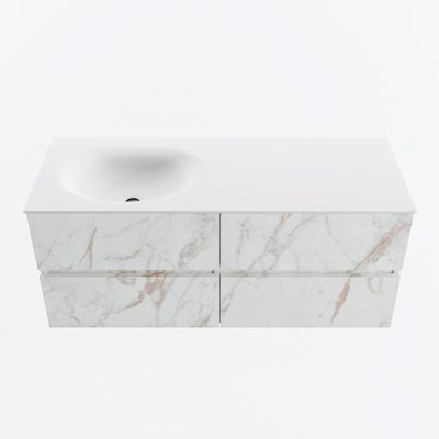 MONDIAZ VICA 120cm badmeubel onderkast Carrara 4 lades. Wastafel MOON links zonder kraangat, kleur Talc.