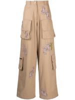 Natasha Zinko pantalon cargo en coton à logo imprimé - Marron