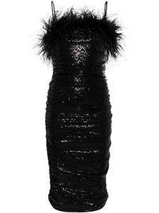 NISSA robe ornée de plumes à détails de sequins - Noir