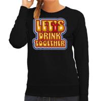 Koningsdag sweater voor dames - let's drink together - zwart - oranje feestkleding - thumbnail