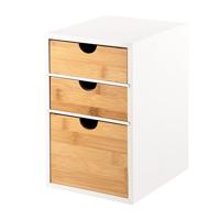 Ladeblokje/bureau organizer 3x lades - bamboe hout - L17 x B21 x H27 cm - lichtbruin/wit