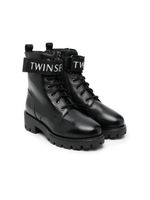 TWINSET Kids bottines en cuir à bande logo - Noir - thumbnail