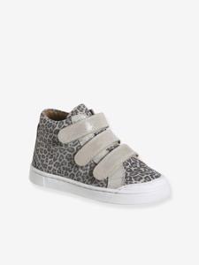 Leren MID-sneakers met klittenband, kleutercollectie meisjes beige, bedrukt