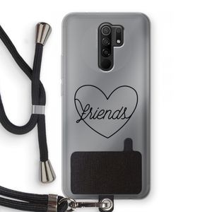 Friends heart black: Xiaomi Redmi 9 Transparant Hoesje met koord