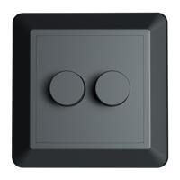 Afdekmateriaal met dubbele dimmerknop - Geschikt voor LED Dimmers - Incl. centraalplaat en raamwerk - Druk/draaischakelaar - Mat zwart