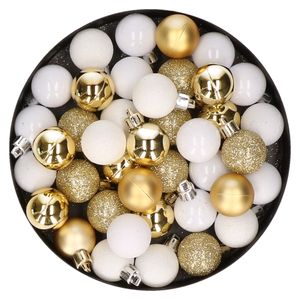 Kleine kunststof kerstversiering 40x stuks set en 3 cm kerstballen in het goud en wit