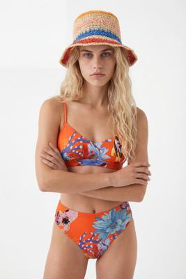Driehoekige bikinitop met koraal - ORANGE - XS